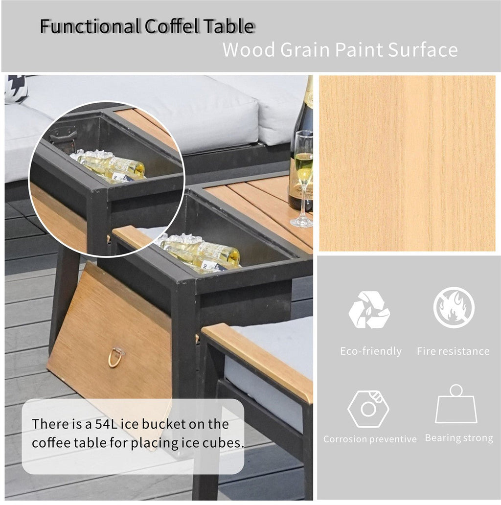 7-Seat Conversation Sofa Set with Drink Cooler (PAS-2101) - Direct Wicker