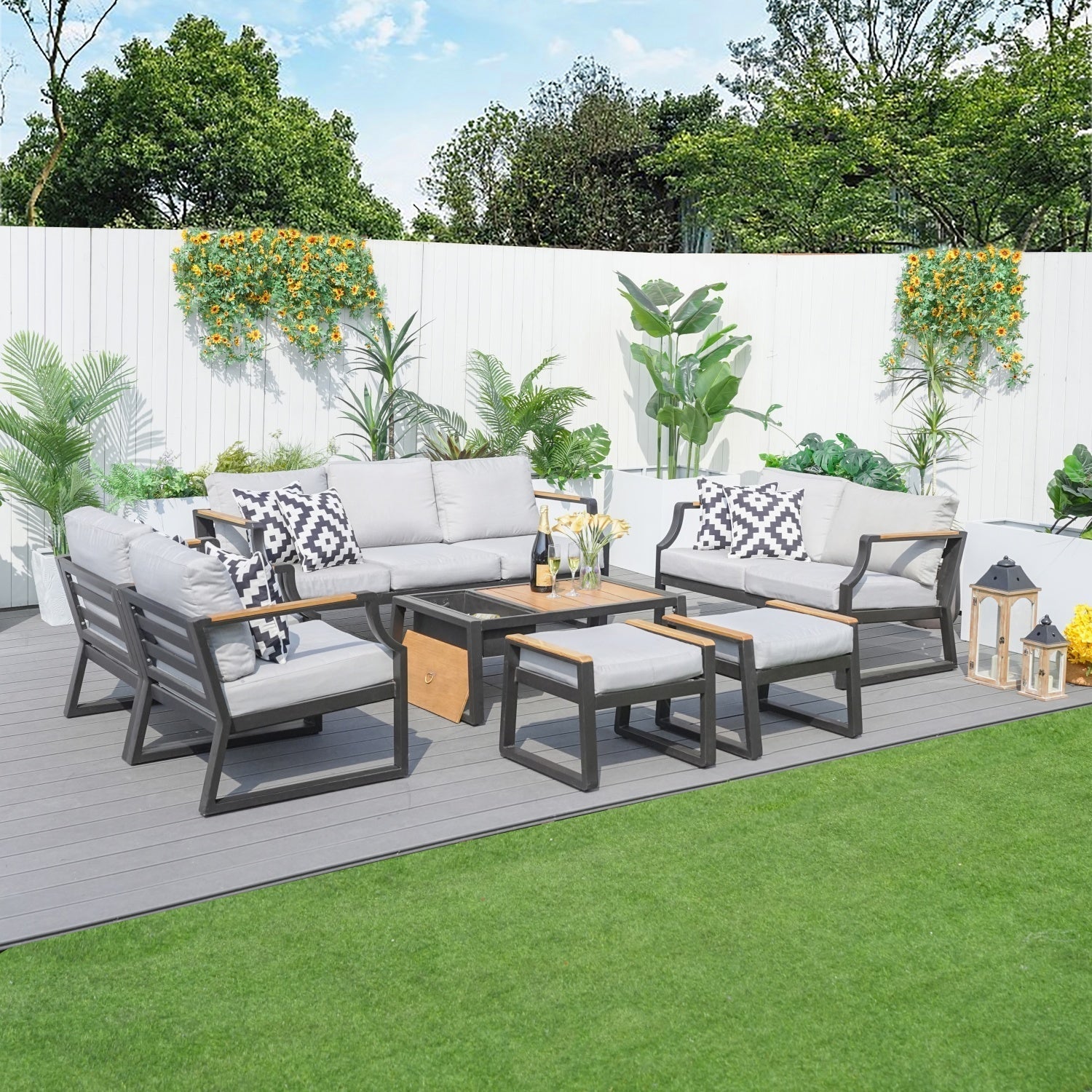 7-Seat Conversation Sofa Set with Drink Cooler (PAS-2101) - Direct Wicker