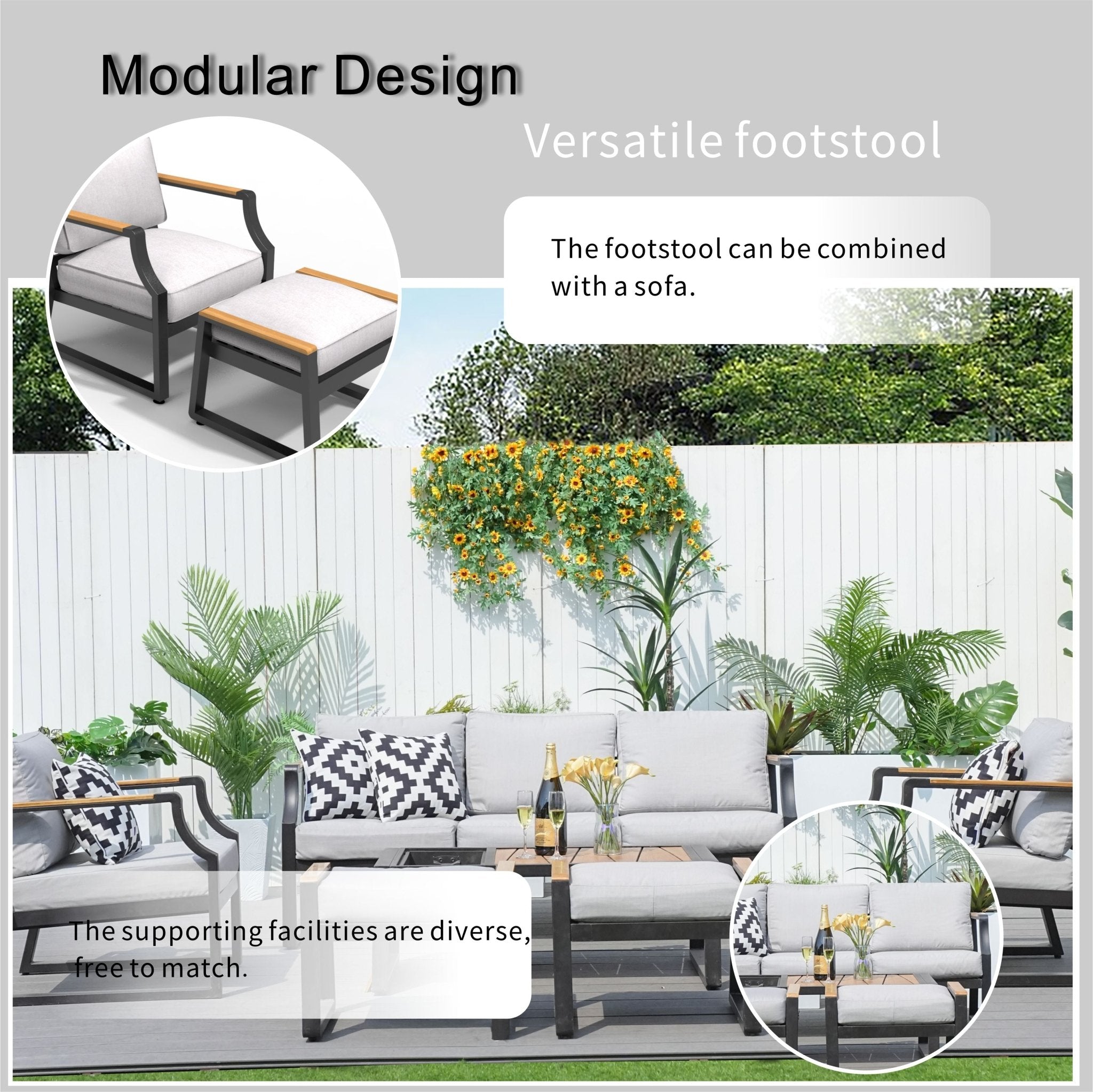 7 - Seater Sofa Set Iron Conversational Sofa Set with Gray Cushions and Drink Cooler (PAS - 2101) - Direct Wicker