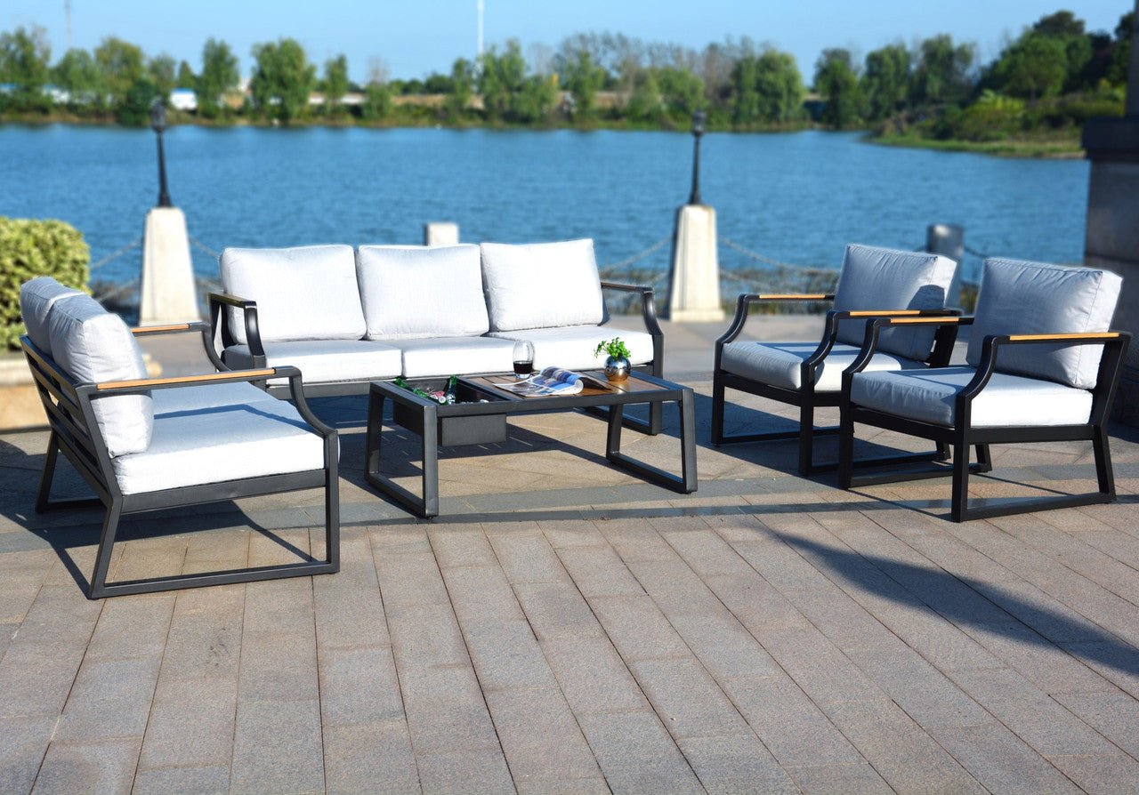 7 - Seater Sofa Set Iron Conversational Sofa Set with Gray Cushions and Drink Cooler (PAS - 2101) - Direct Wicker