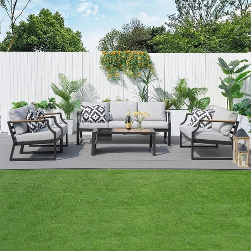 7 - Seater Sofa Set Iron Conversational Sofa Set with Gray Cushions and Drink Cooler (PAS - 2101) - Direct Wicker