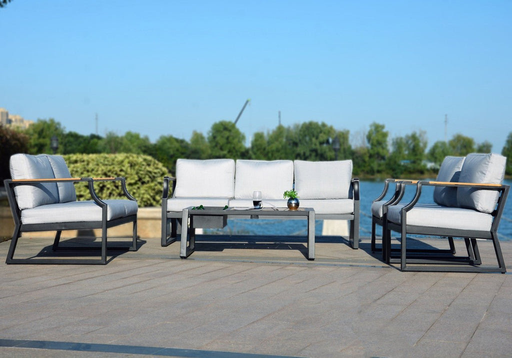 7 - Seater Sofa Set Iron Conversational Sofa Set with Gray Cushions and Drink Cooler (PAS - 2101) - Direct Wicker
