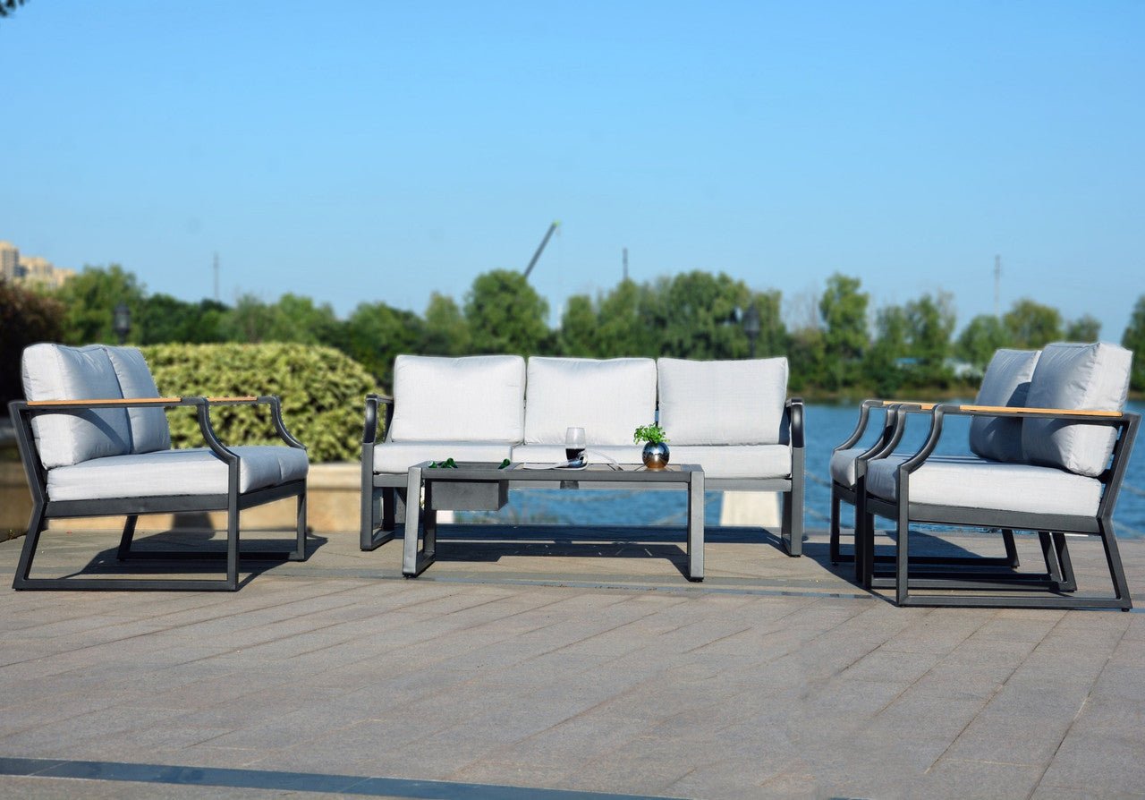 7 - Seater Sofa Set Iron Conversational Sofa Set with Gray Cushions and Drink Cooler (PAS - 2101) - Direct Wicker