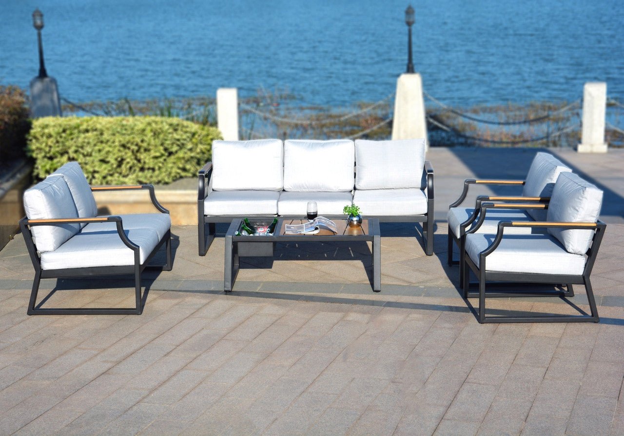 7 - Seater Sofa Set Iron Conversational Sofa Set with Gray Cushions and Drink Cooler (PAS - 2101) - Direct Wicker