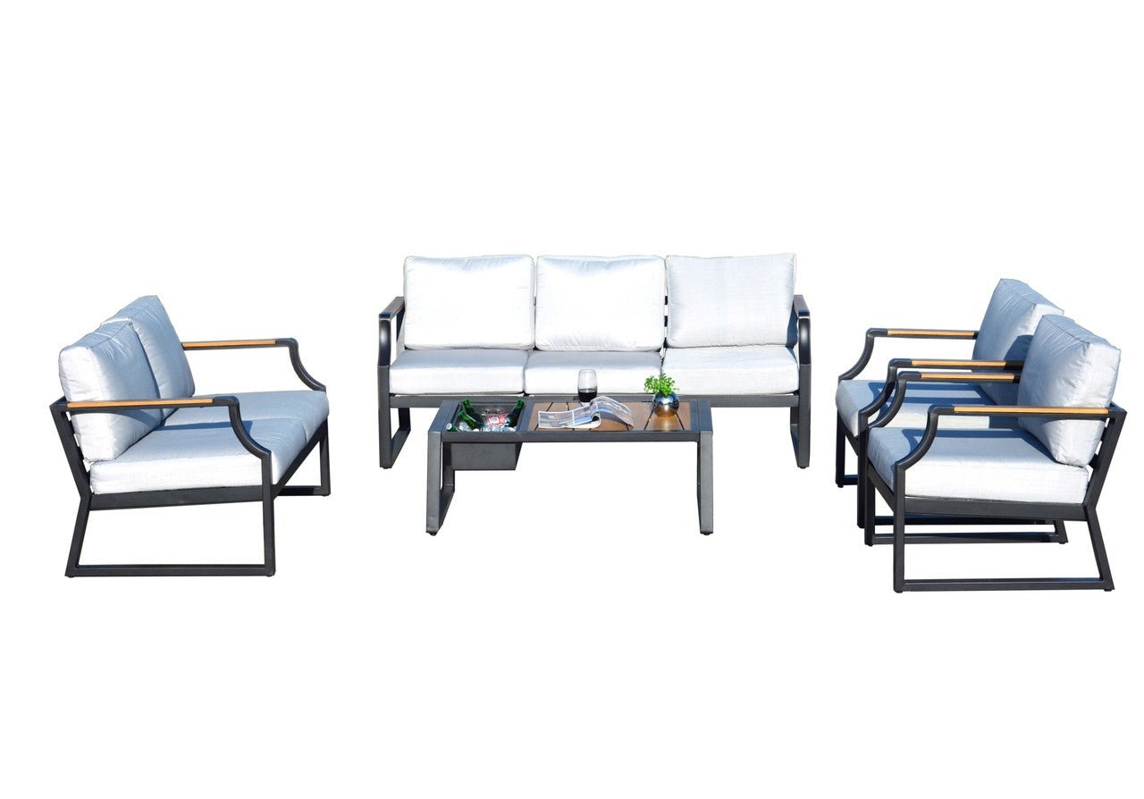 7 - Seater Sofa Set Iron Conversational Sofa Set with Gray Cushions and Drink Cooler (PAS - 2101) - Direct Wicker