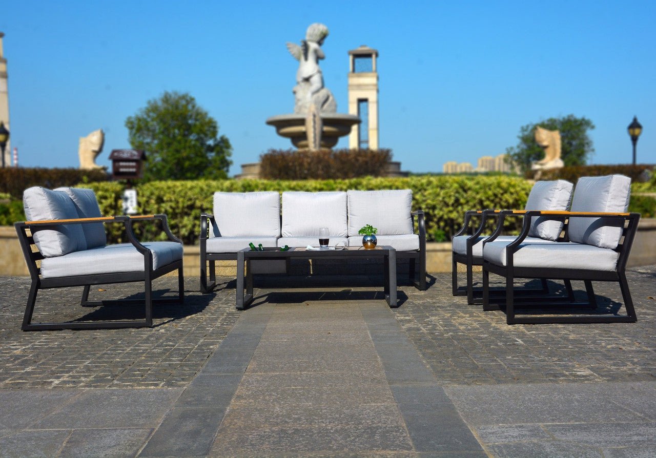 7 - Seater Sofa Set Iron Conversational Sofa Set with Gray Cushions and Drink Cooler (PAS - 2101) - Direct Wicker