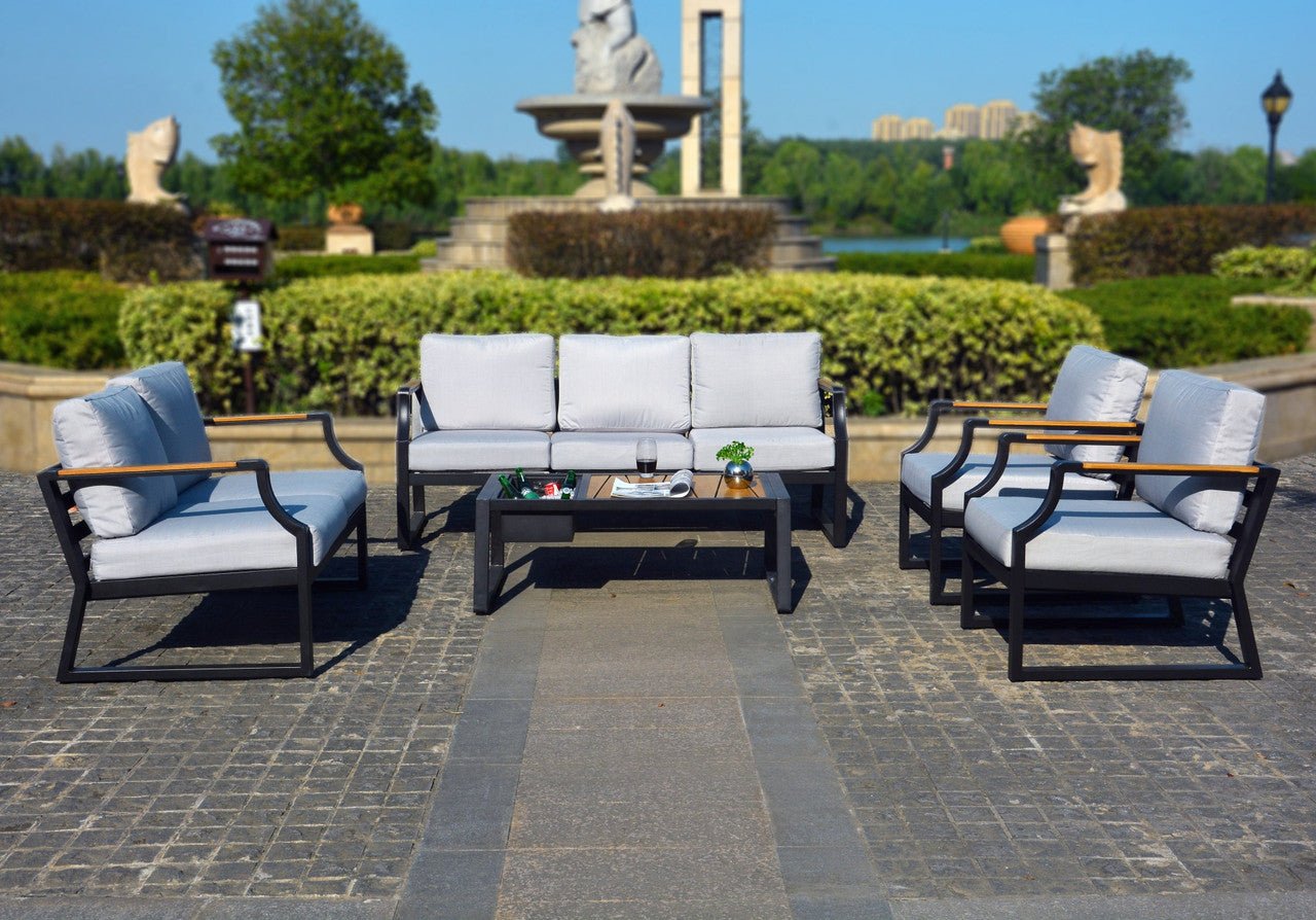 7 - Seater Sofa Set Iron Conversational Sofa Set with Gray Cushions and Drink Cooler (PAS - 2101) - Direct Wicker