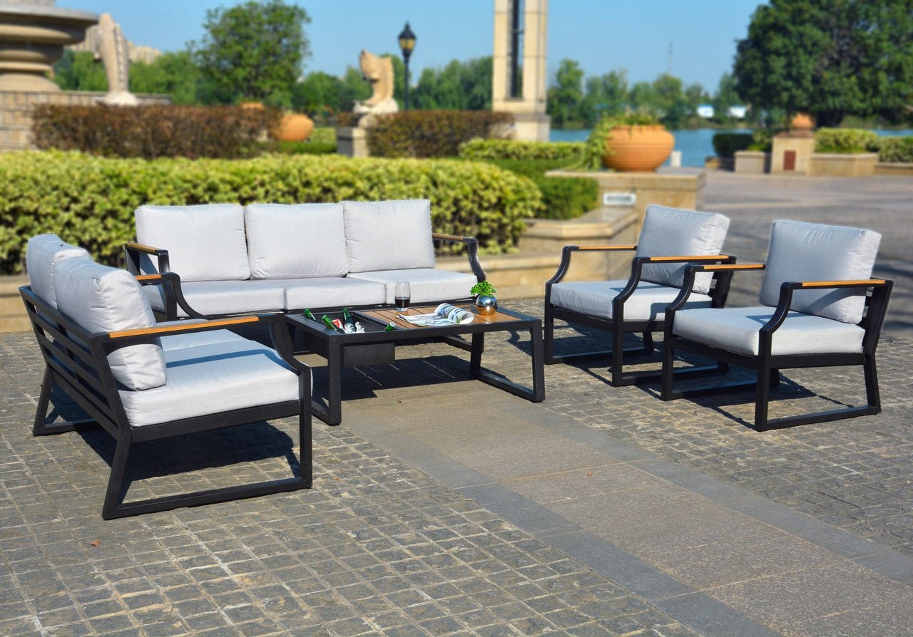 7 - Seater Sofa Set Iron Conversational Sofa Set with Gray Cushions and Drink Cooler (PAS - 2101) - Direct Wicker