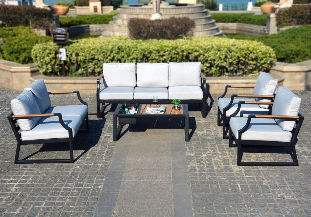 7 - Seater Sofa Set Iron Conversational Sofa Set with Gray Cushions and Drink Cooler (PAS - 2101) - Direct Wicker