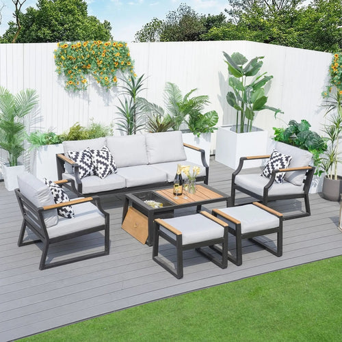 7 - Seater Sofa Set Iron Conversational Sofa Set with Gray Cushions and Drink Cooler (PAS - 2101) - Direct Wicker