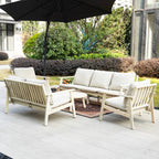 7 - Seater Wooden Outdoor Sofa Set – Garden Lounge with Round Coffee Table and Side Table - Direct Wicker