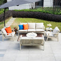 7 - Seater Wooden Outdoor Sofa Set – Garden Lounge with Round Coffee Table and Side Table - Direct Wicker