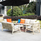 7 - Seater Wooden Outdoor Sofa Set – Garden Lounge with Round Coffee Table and Side Table - Direct Wicker