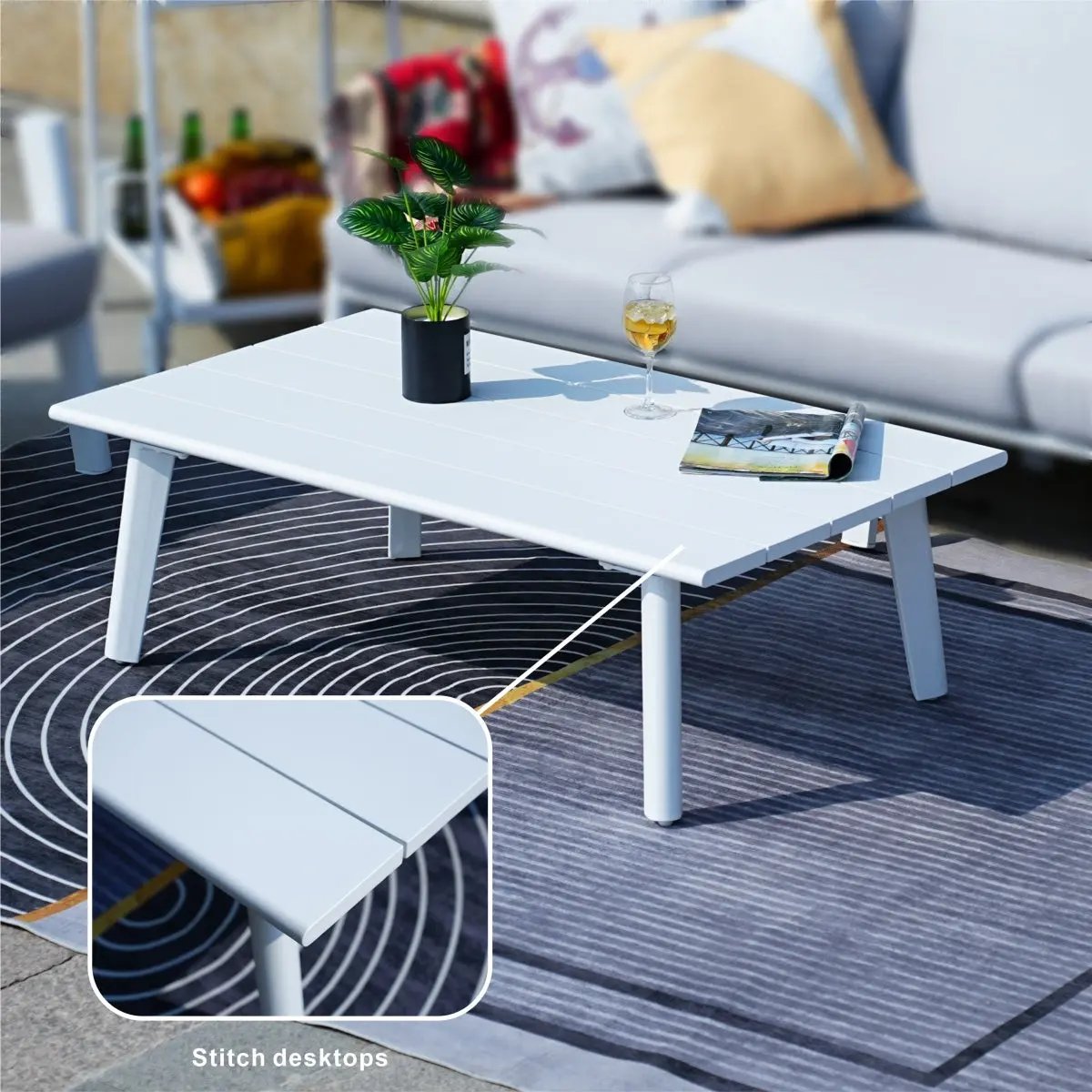 White Aluminum Outdoor Sofa Set with Rope Woven Accents – 5-Piece Modern Patio Conversation Set - Direct Wicker
