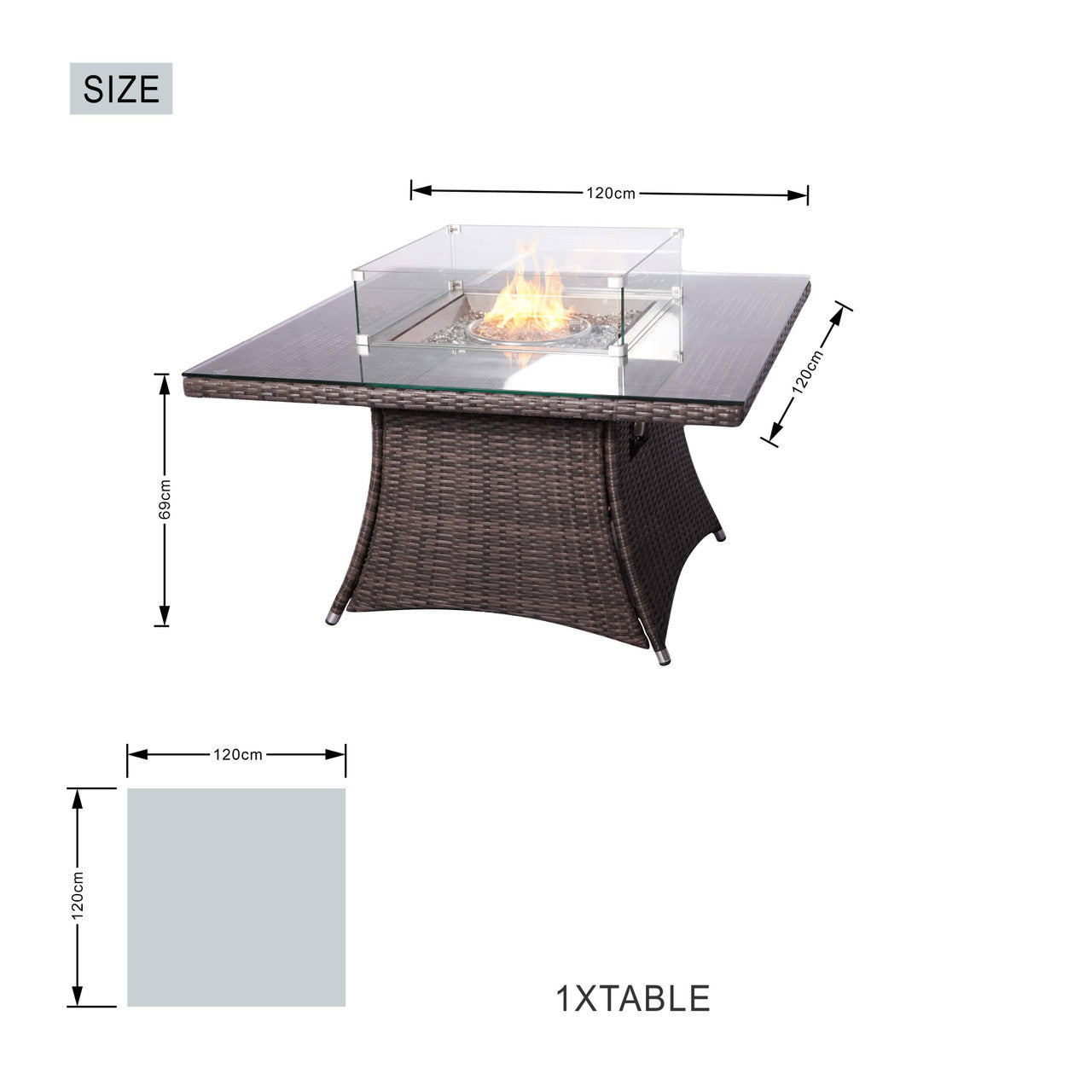 4-Seater Outdoor Fire Pit Set - Hampton Chairs with Cube Fire Pit Table (PAG-1104+1122)