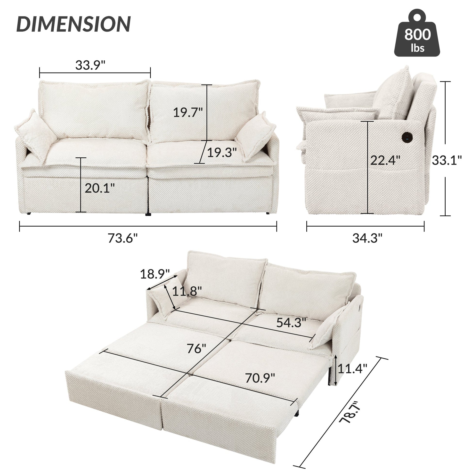 73.6inch Pull Out Sofa Bed,3-in-1 corduroy Convertible Sleeper Sofa Couch,Side Storage,and USB/C-TYPE Charging Ports Chair for Living Room,Bedroom,Apartment - Direct Wicker