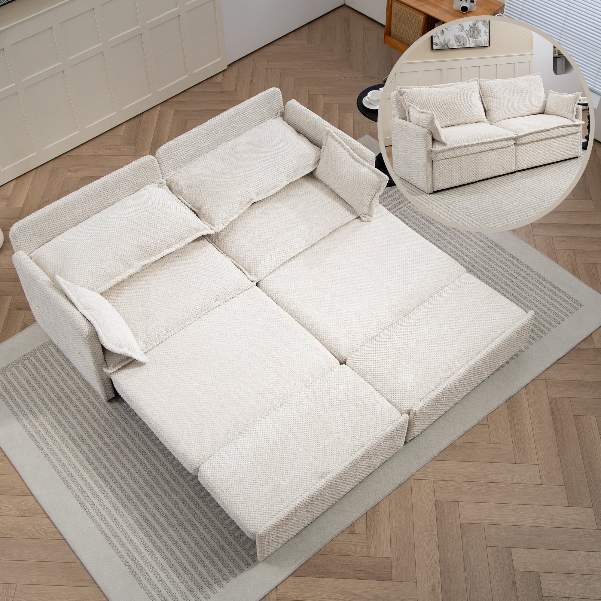 73.6inch Pull Out Sofa Bed,3-in-1 corduroy Convertible Sleeper Sofa Couch,Side Storage,and USB/C-TYPE Charging Ports Chair for Living Room,Bedroom,Apartment - Direct Wicker