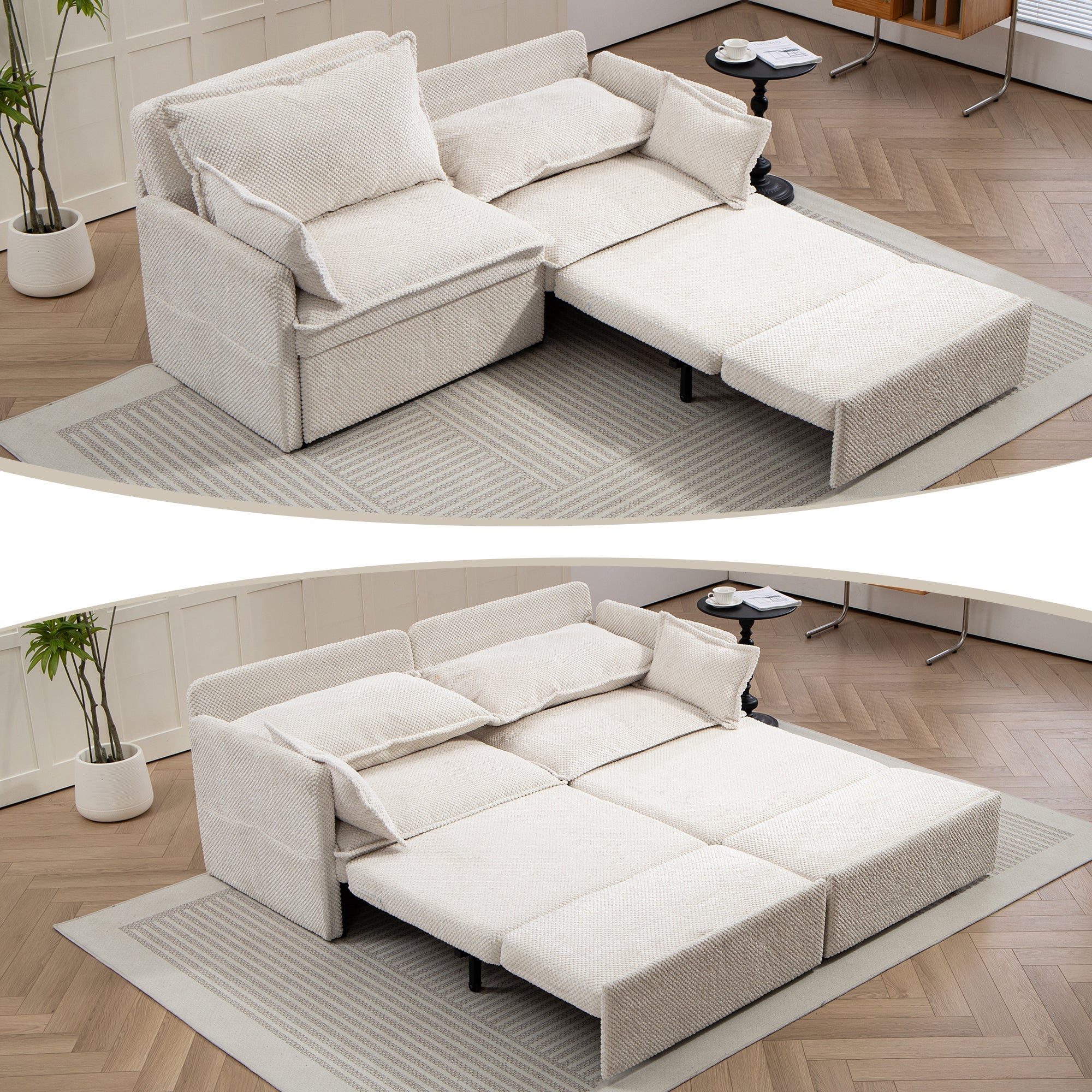 73.6inch Pull Out Sofa Bed,3-in-1 corduroy Convertible Sleeper Sofa Couch,Side Storage,and USB/C-TYPE Charging Ports Chair for Living Room,Bedroom,Apartment - Direct Wicker
