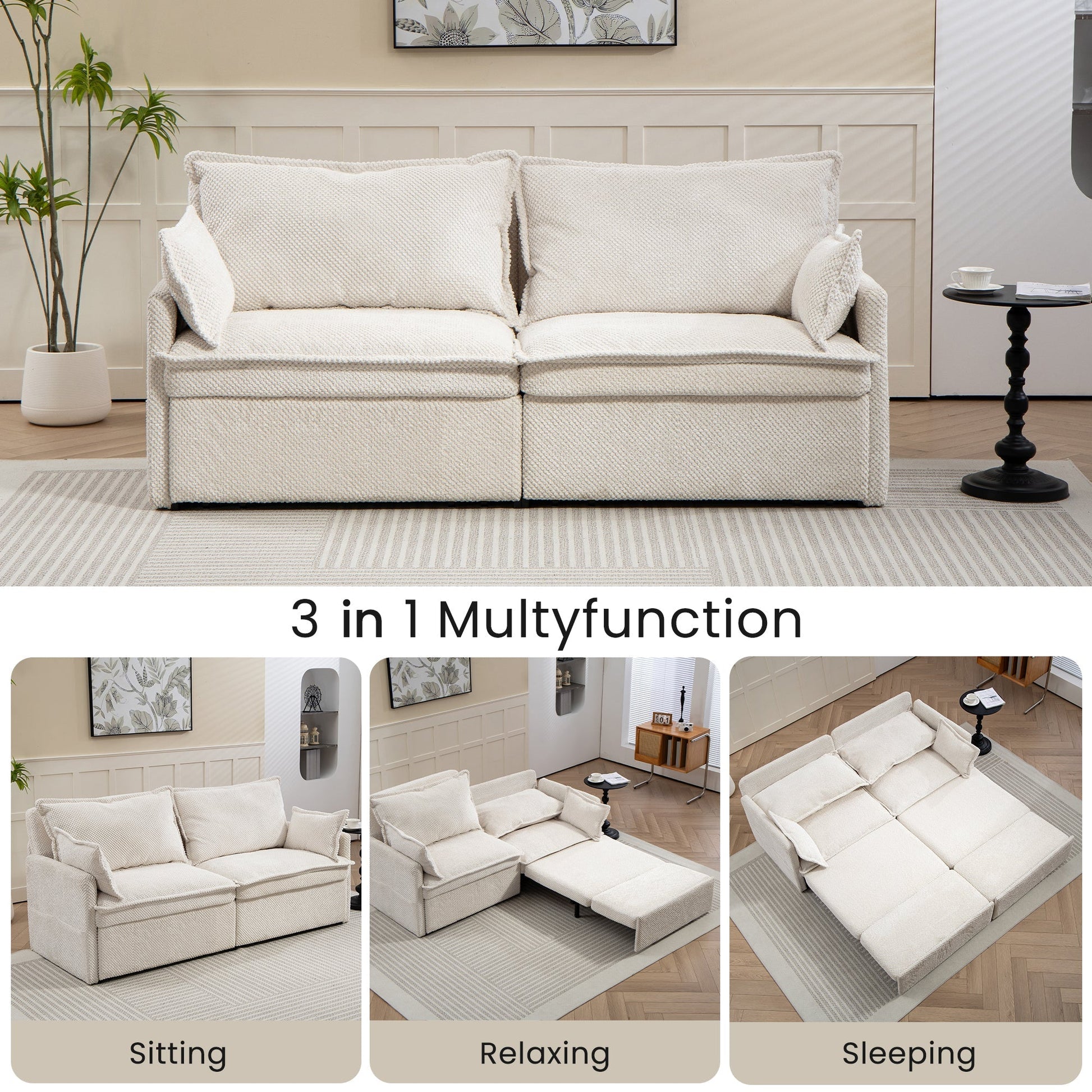 73.6inch Pull Out Sofa Bed,3-in-1 corduroy Convertible Sleeper Sofa Couch,Side Storage,and USB/C-TYPE Charging Ports Chair for Living Room,Bedroom,Apartment - Direct Wicker