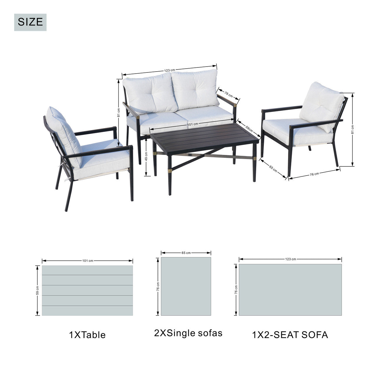 4-Seater Outdoor Sofa Set with Cushions and Coffee Table (PAS-2467-SET)
