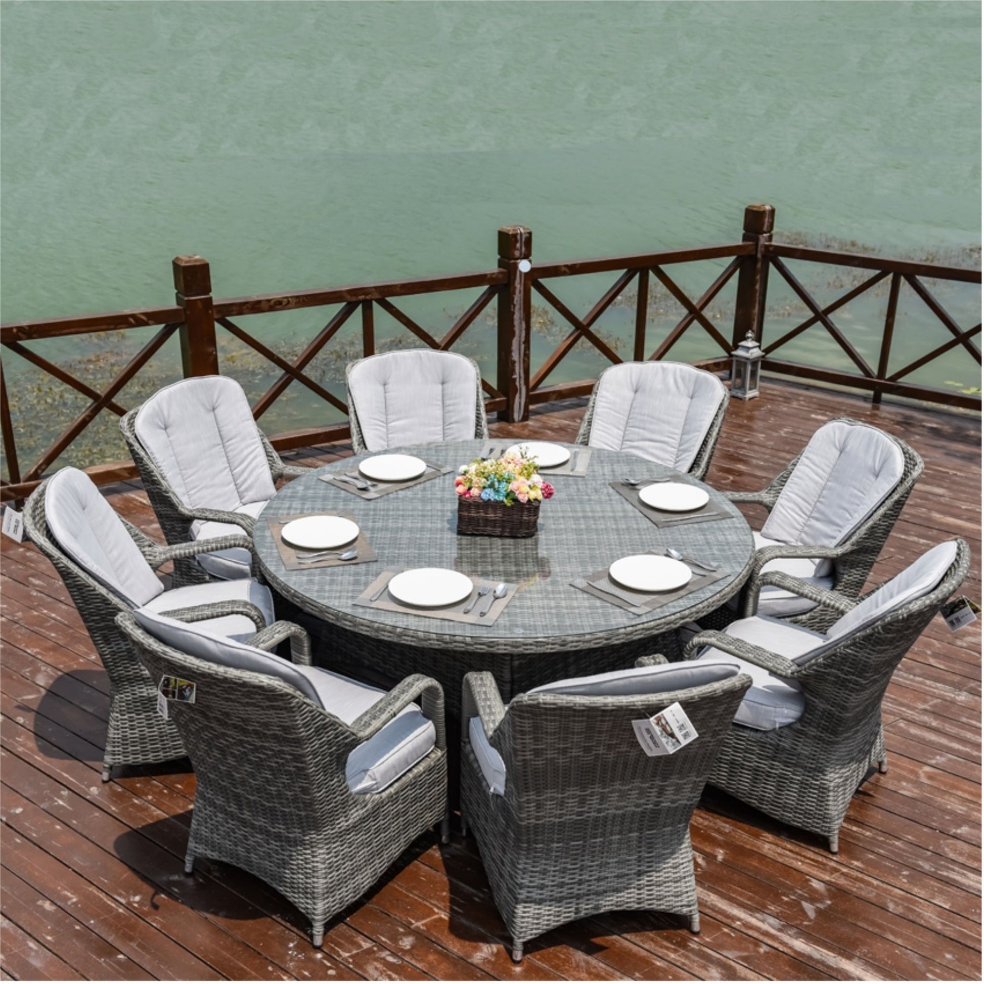 8 - Seat Outdoor Dining Table D68.9" × H28.34" (PAD - 1714 - Table) - Direct Wicker
