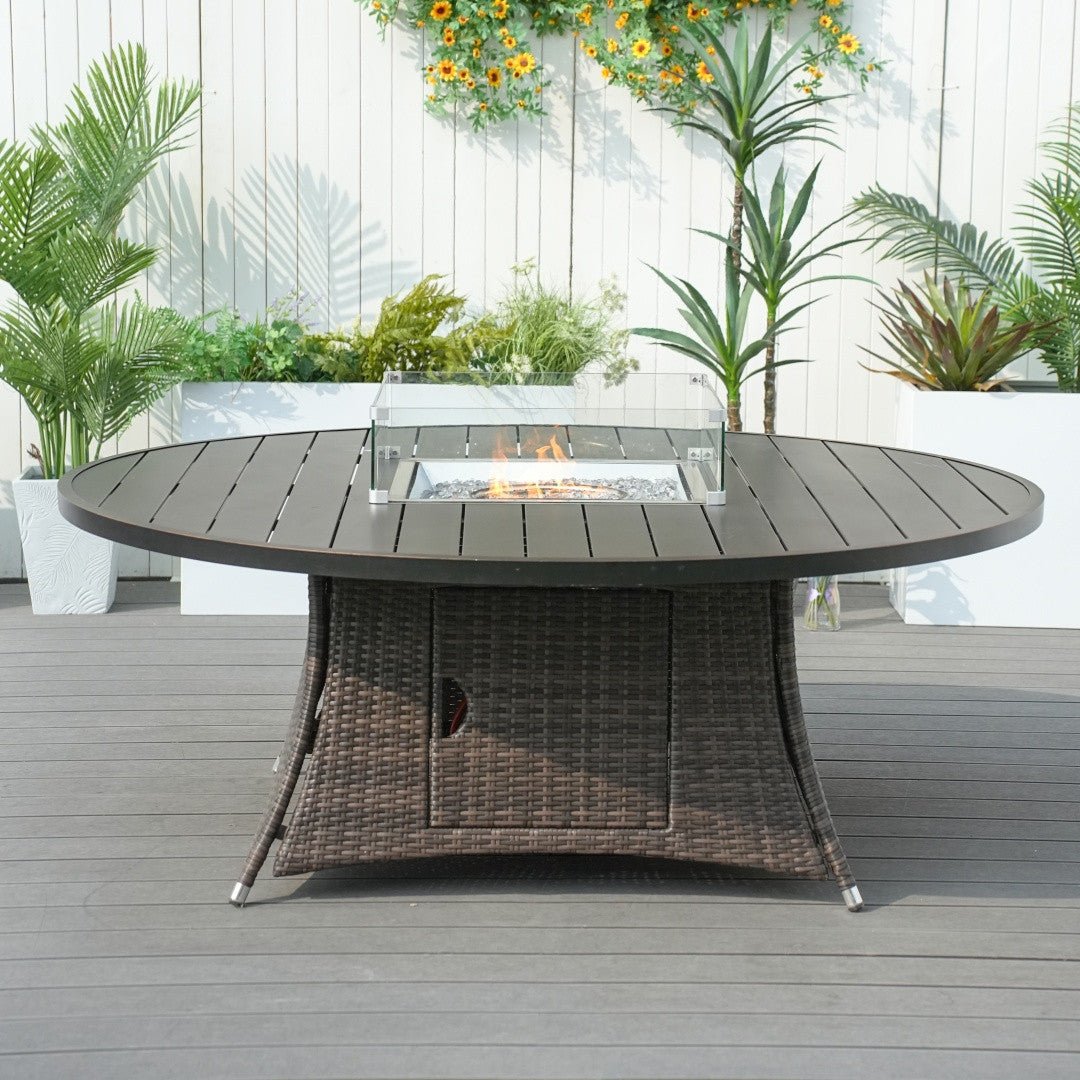 8 - Seat Round Fire Pit Table with Aluminum Top (PAG - 1108A - T) - Direct Wicker