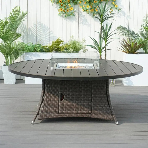 8 - Seat Round Fire Pit Table with Aluminum Top (PAG - 1108A - T) - Direct Wicker