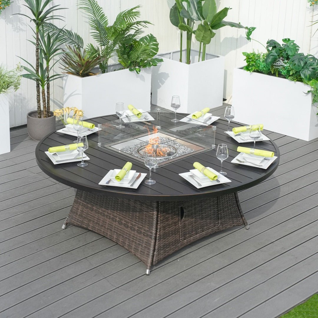 8 - Seat Round Fire Pit Table with Aluminum Top (PAG - 1108A - T) - Direct Wicker