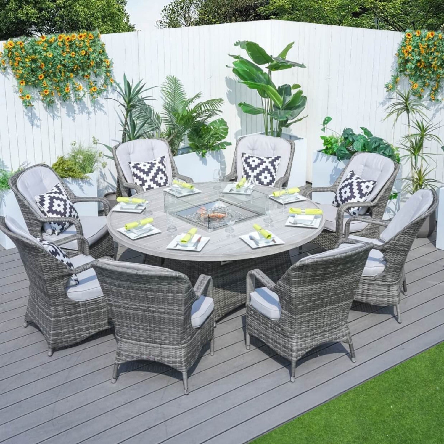8-Seater Outdoor Fire Pit Set with Round Table (PAG-1108A) - Direct Wicker