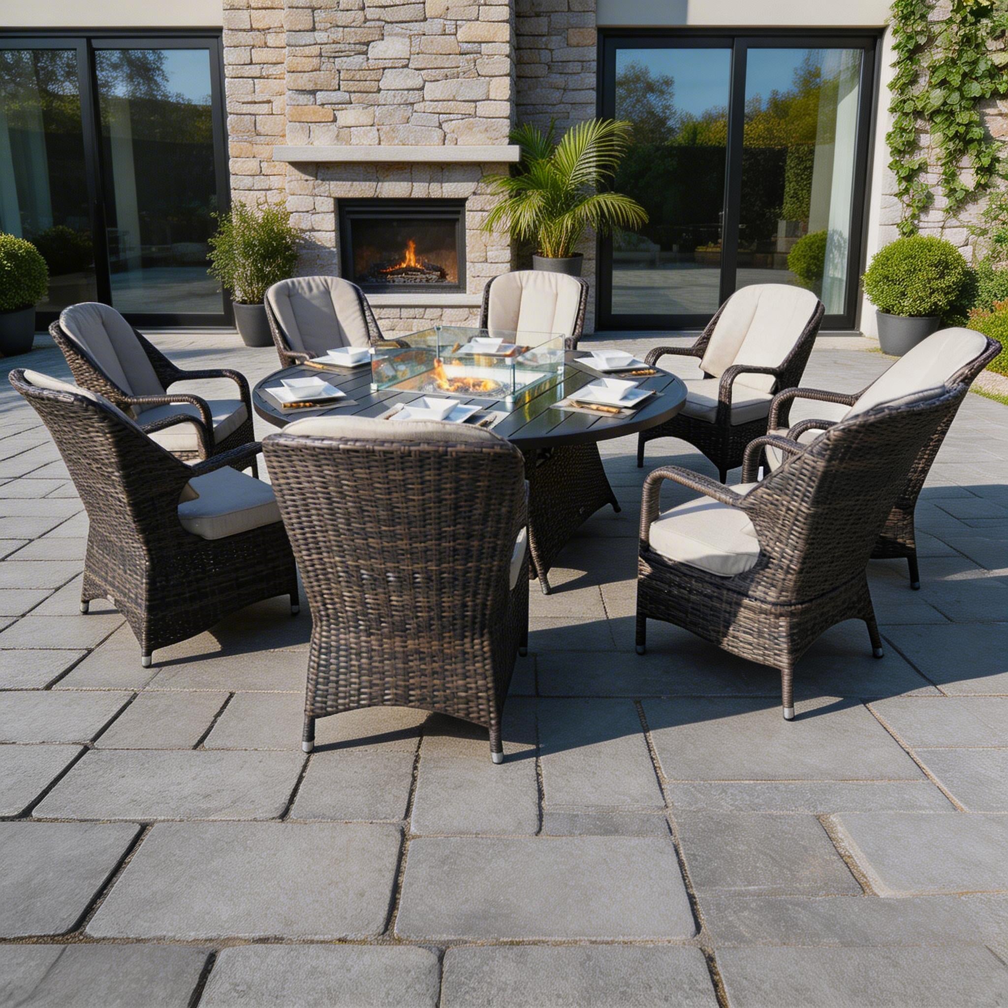 8-Seater Outdoor Fire Pit Set with Round Table (PAG-1108A) - Direct Wicker