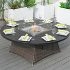 8-Seat Round Fire Pit Set with Aluminium Tabletop & Rattan Chairs