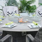 8-Seat Round Fire Pit Set with Aluminium Tabletop & Rattan Chairs