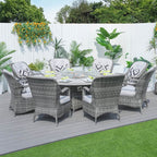 8-Seat Round Fire Pit Set with Aluminium Tabletop & Rattan Chairs