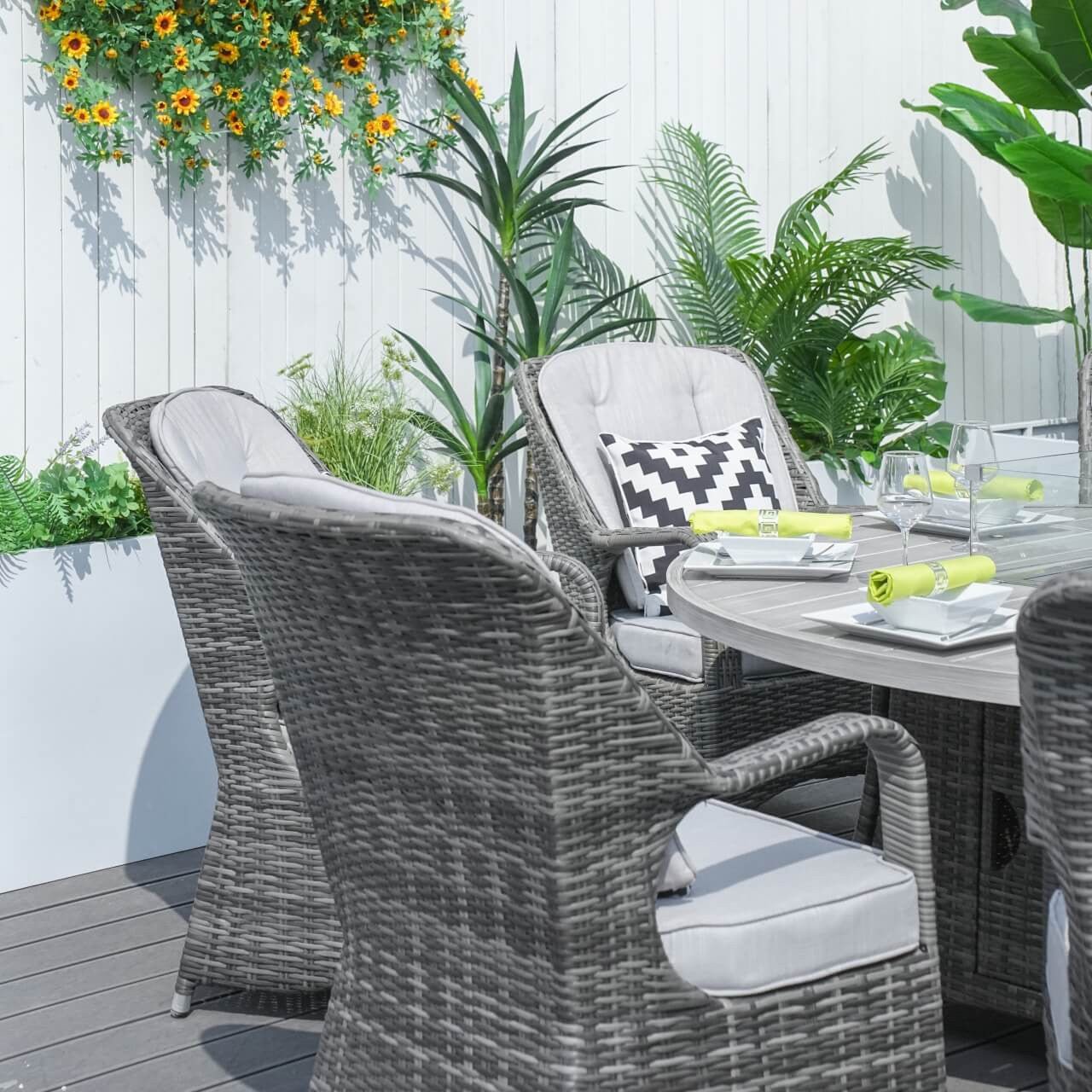 8 - Seater Outdoor Fire Pit Set with Round Table (PAG - 1108A) - Direct Wicker