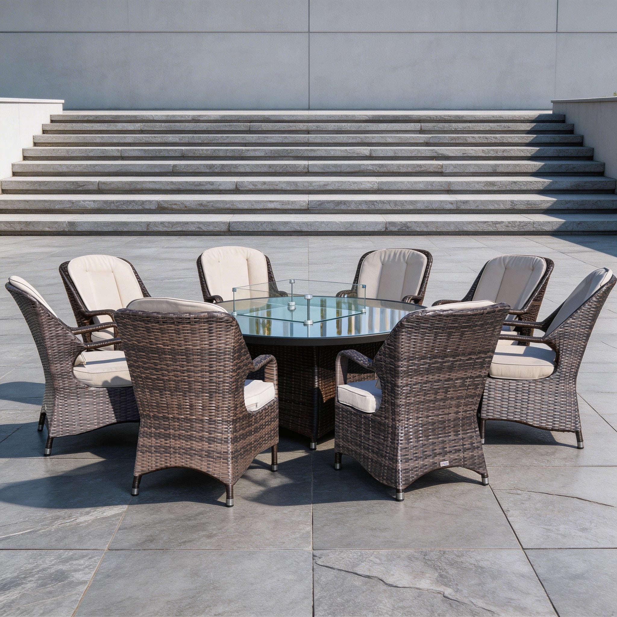 8-Seater Outdoor Fire Pit Set with Round Table (PAG-1108A) - Direct Wicker