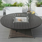 8-Seat Round Fire Pit Set with Aluminium Tabletop & Rattan Chairs