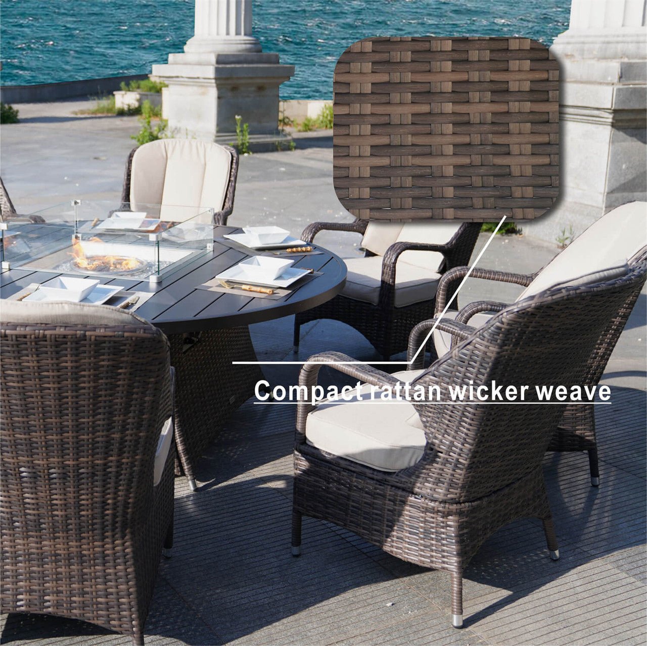 8 - Seater Outdoor Fire Pit Set with Round Table (PAG - 1108A) - Direct Wicker