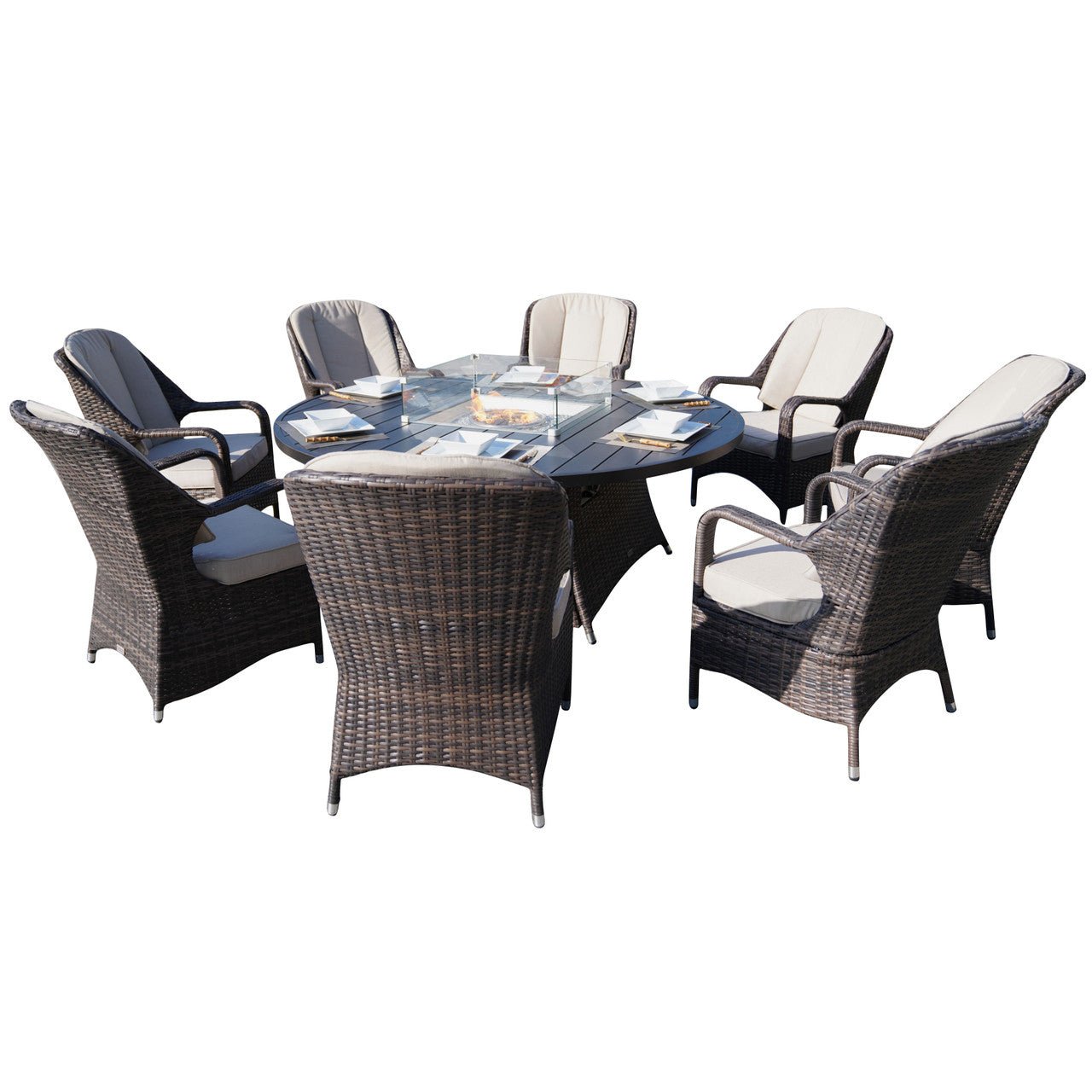 8-Seater Outdoor Fire Pit Set with Round Table (PAG-1108A) - Direct Wicker