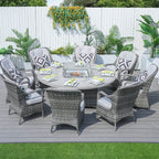 8-Seat Round Fire Pit Set with Aluminium Tabletop & Rattan Chairs