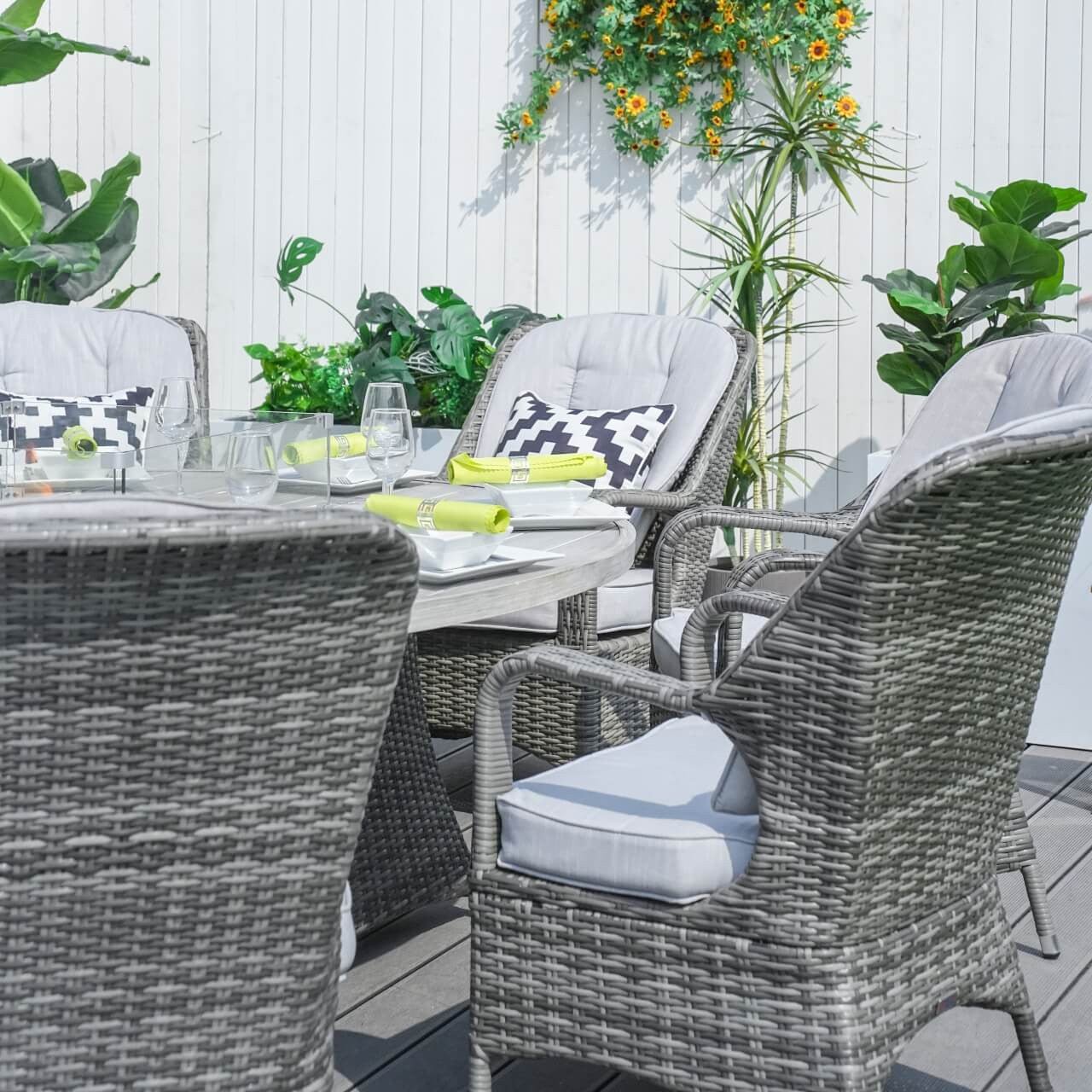 8 - Seater Outdoor Fire Pit Set with Round Table (PAG - 1108A) - Direct Wicker