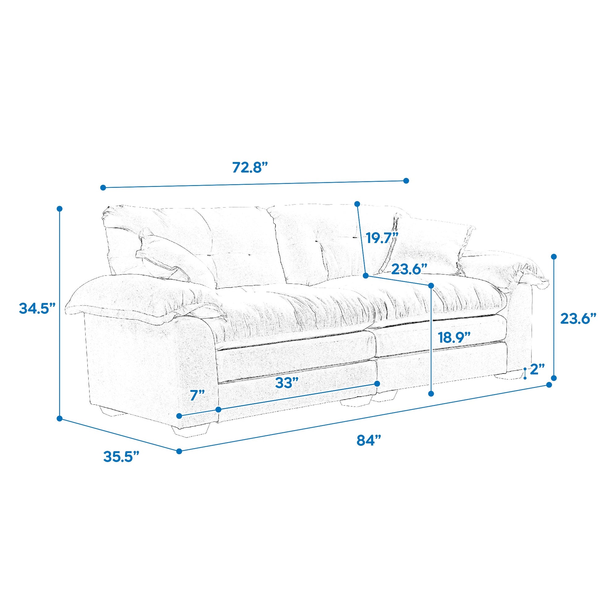 84' Chenille Sofa Small Sofa Loveseat Deep Seat Sofa Couch (W676S00010) - Direct Wicker