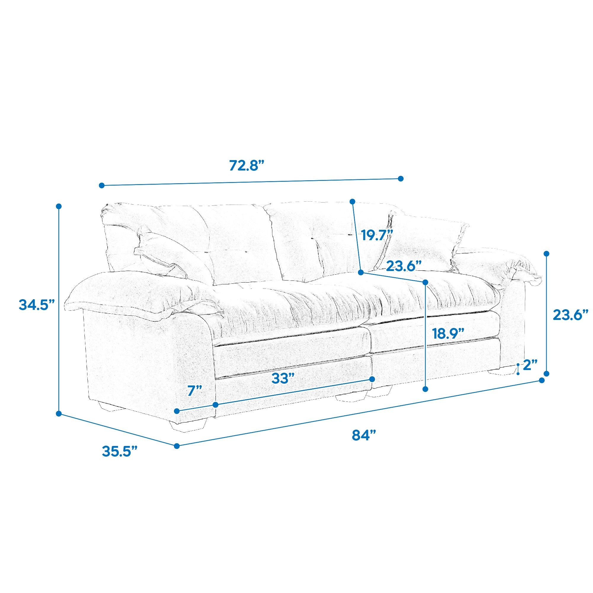 84' Chenille Sofa Small Sofa Loveseat Deep Seat Sofa Couch (W676S00010) - Direct Wicker