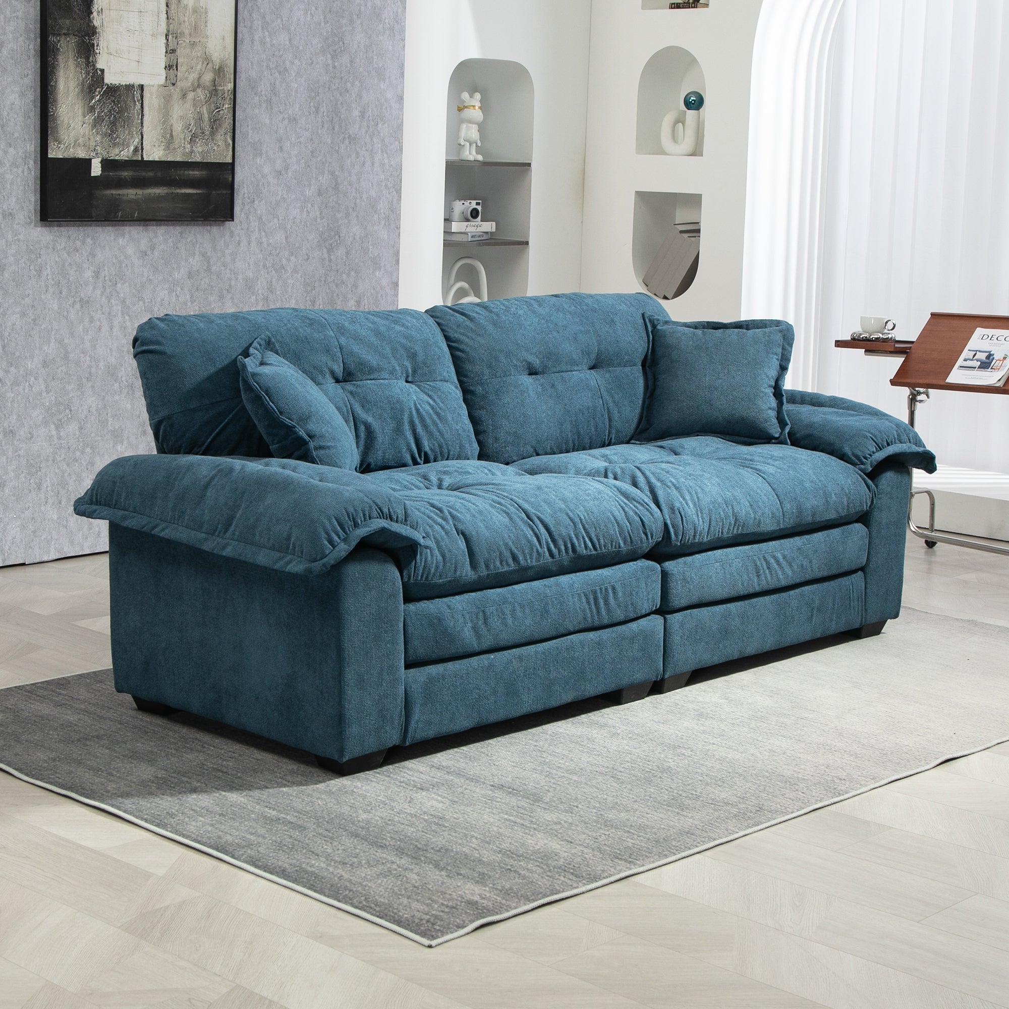 84' Chenille Sofa Small Sofa Loveseat Deep Seat Sofa Couch (W676S00010) - Direct Wicker