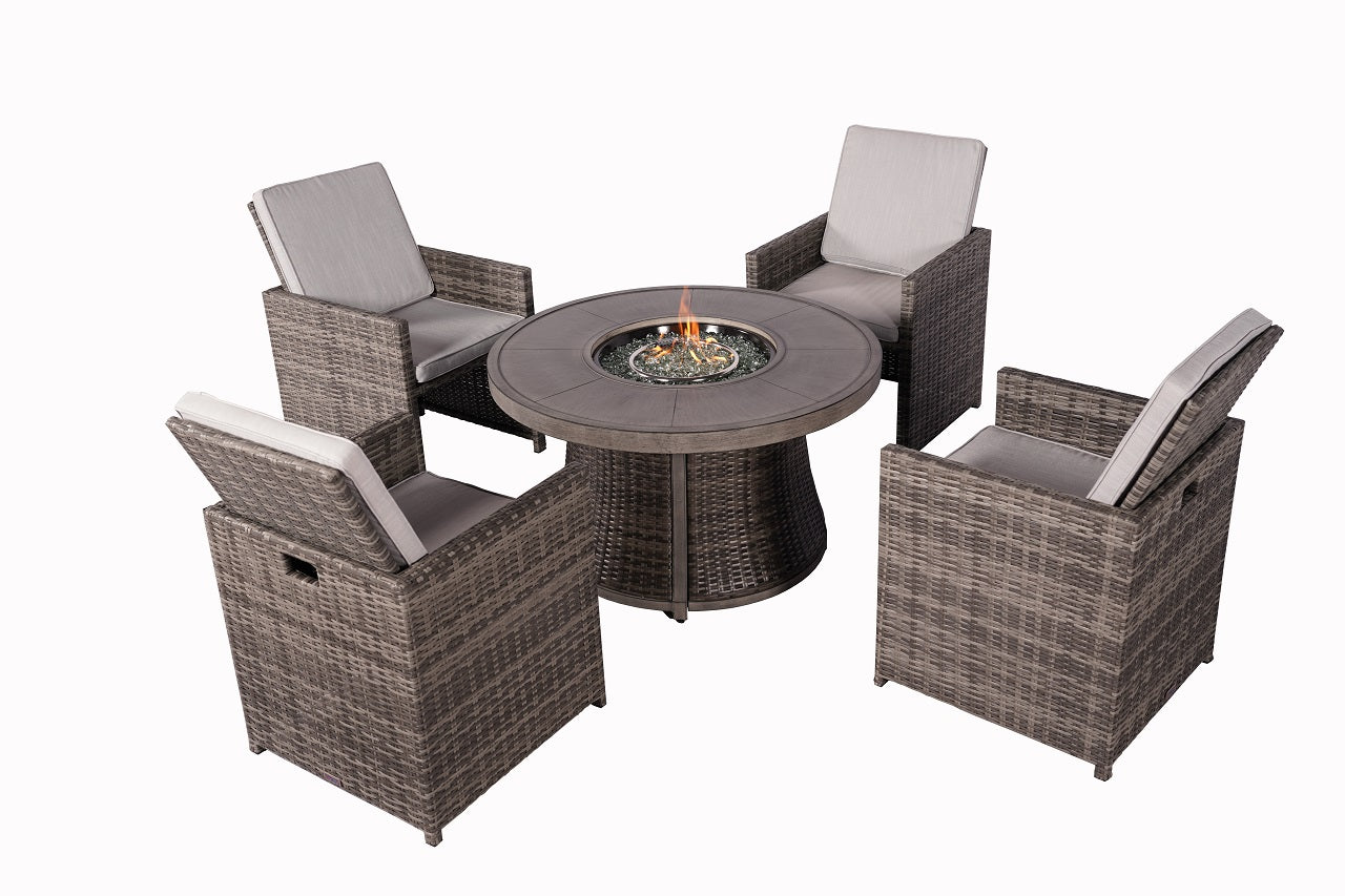 Parma 4-Seater Outdoor Fire Pit Set – Round Fire Table (G3R521E-GR)