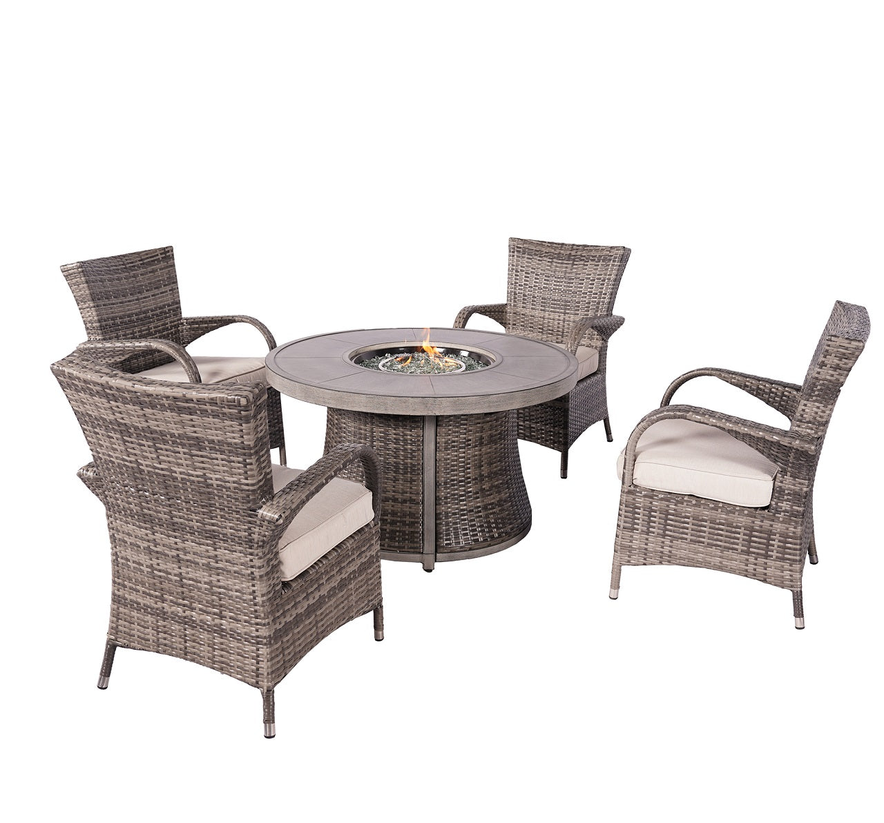 Parma 4-Seater Outdoor Fire Pit Set – Round Fire Table (G3R521E-GR)