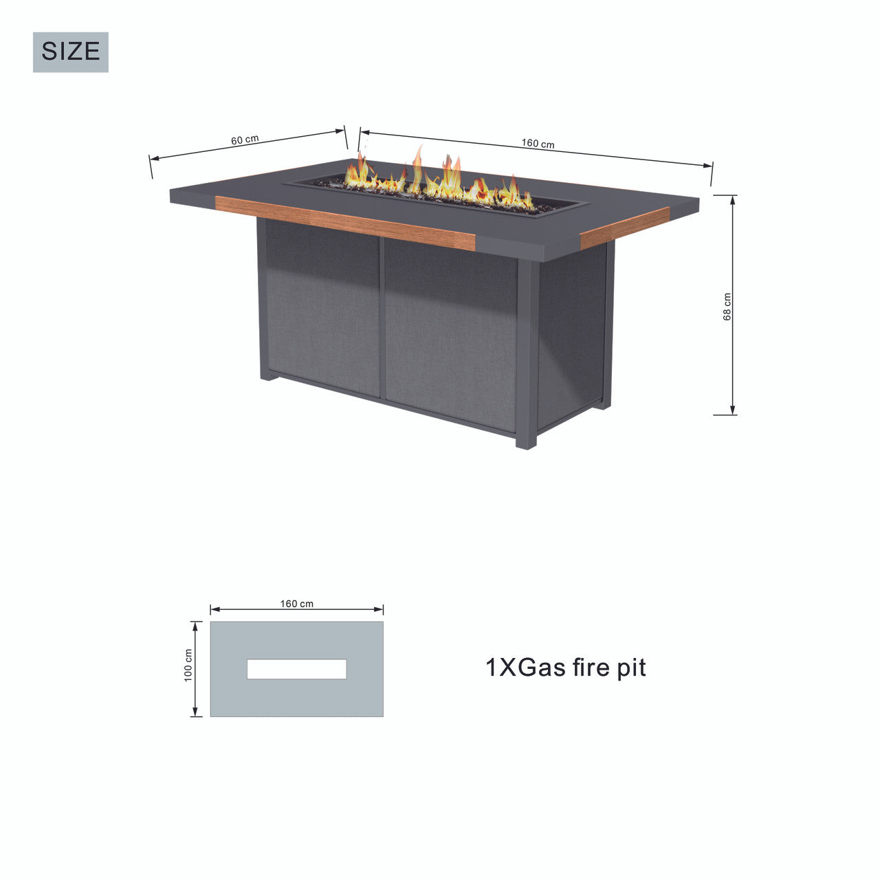 High grade powder paint teak inlaid stove table for indoor and outdoor use