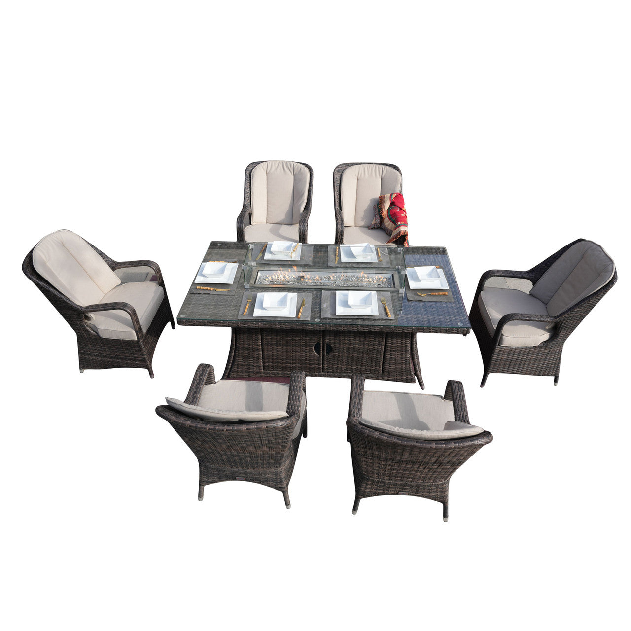 Parma 6-Seater Outdoor Fire Pit Dining Set – Rectangle Fire Pit Table (PAG-1106R)