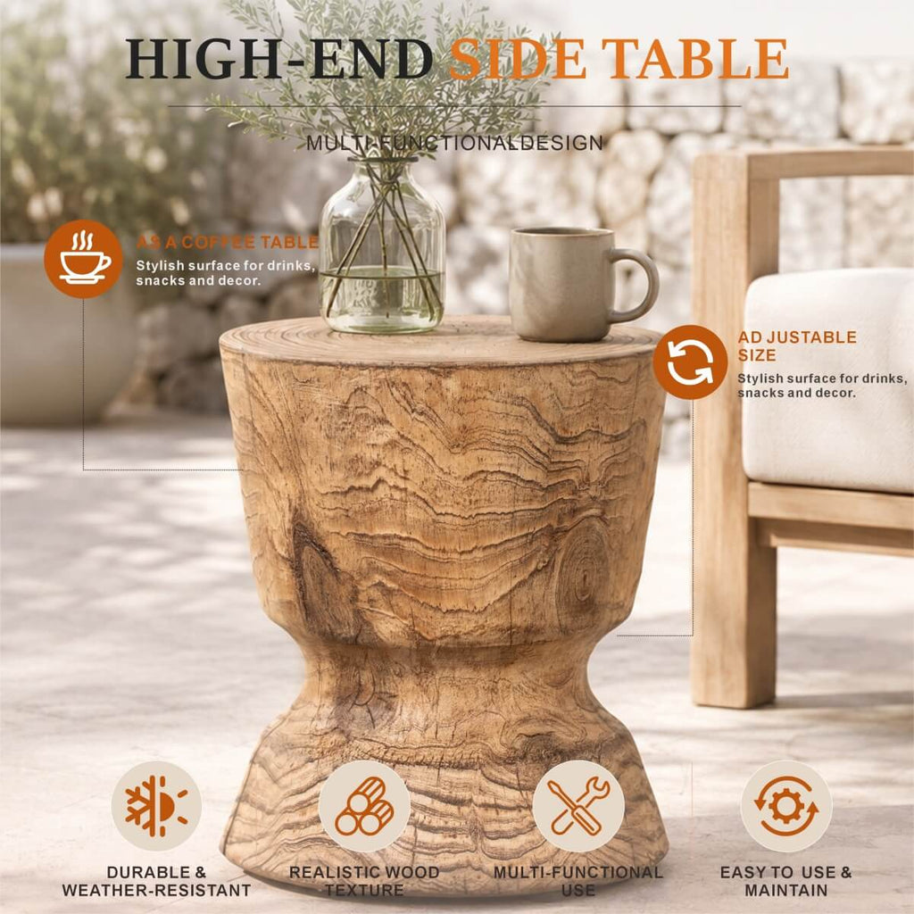 Terrafab Composite Faux Wood Hourglass Side Table / Stool (PAD-2708ST-BR-XMHL)