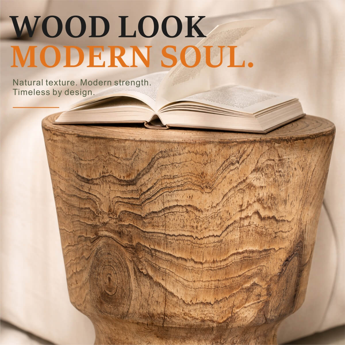 Terrafab Composite Faux Wood Hourglass Side Table / Stool (PAD-2708ST-BR-XMHL)