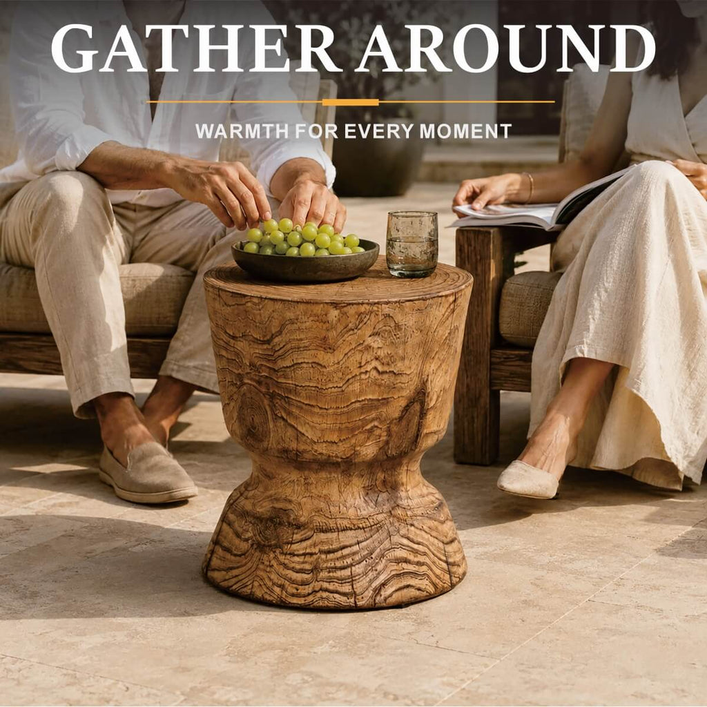 Terrafab Composite Faux Wood Hourglass Side Table / Stool (PAD-2708ST-BR-XMHL)